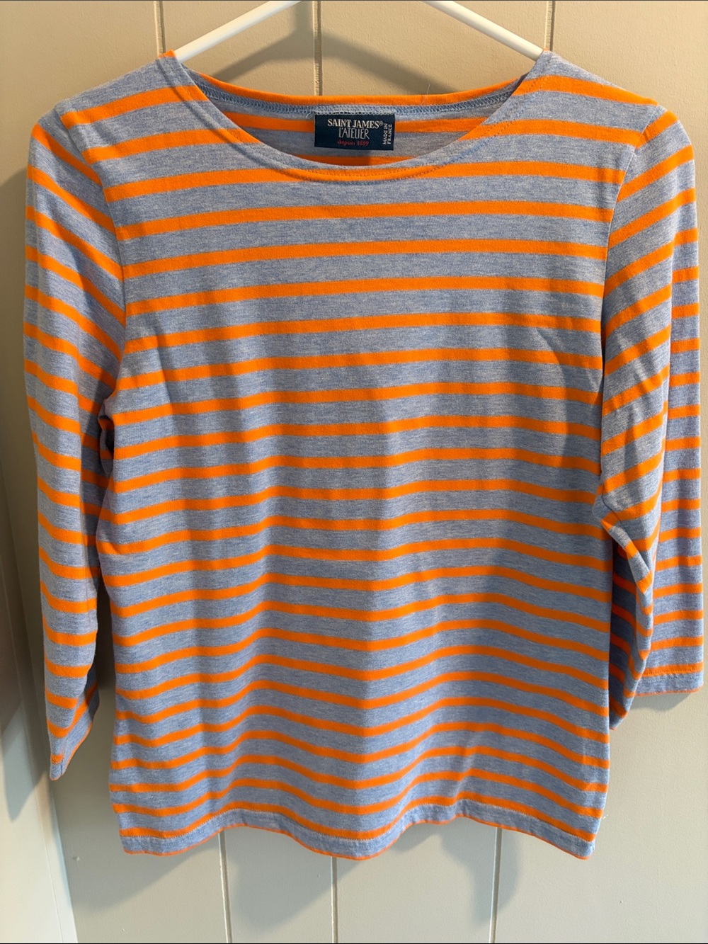 Saint James orange and grey 3/4 sleeve women’s tee.